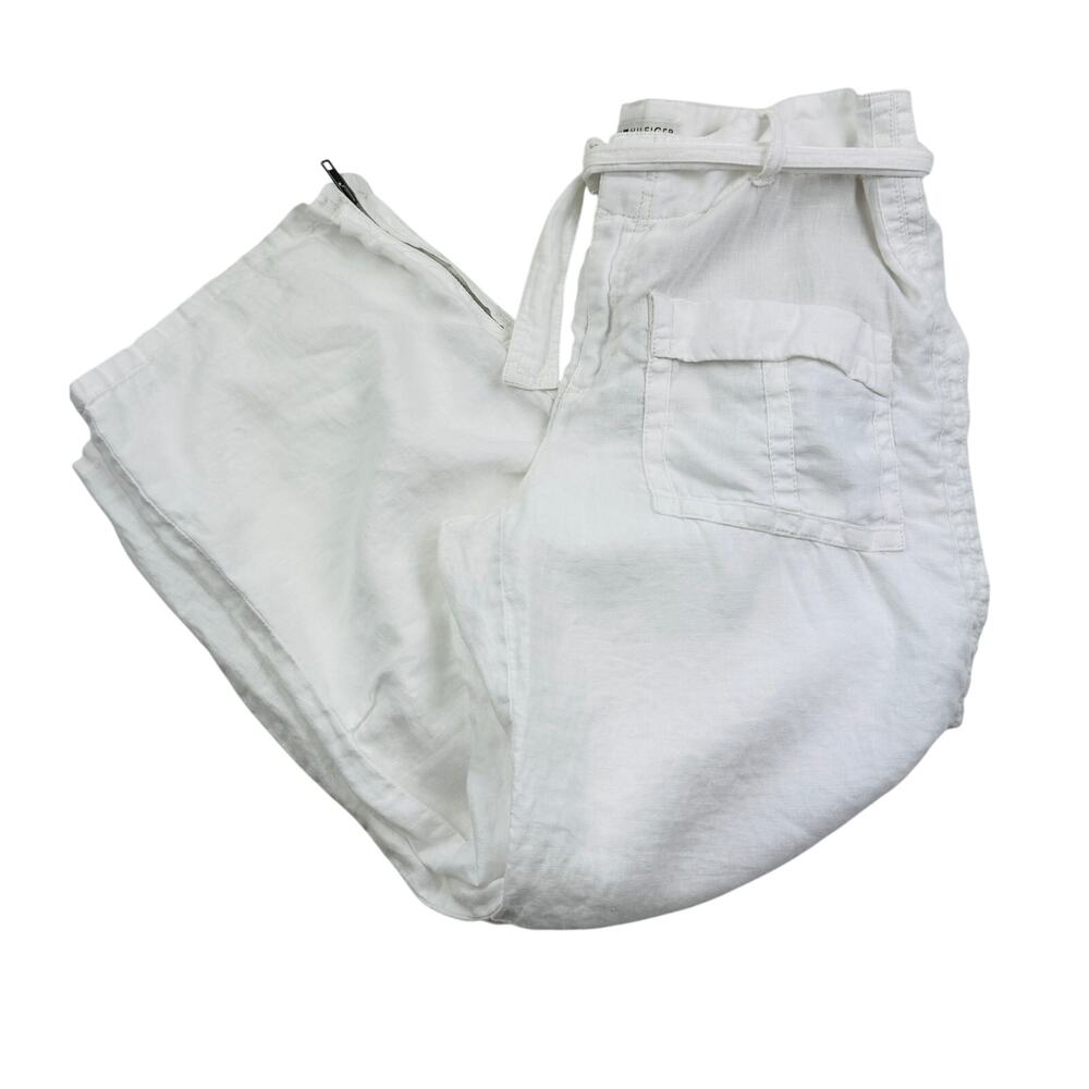 Tommy Hilfiger Linen Cropped Wide Leg Flowy Tie Waist Pants Women's Size 8